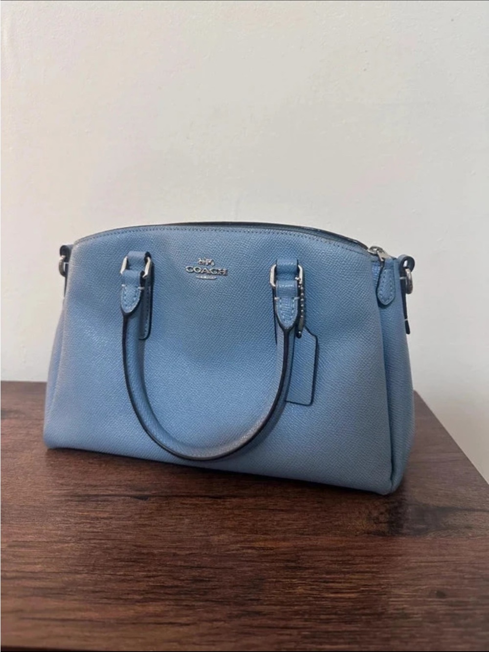 Coach Light Blue Pebble Leather Mini Carryall with Matching Wallet